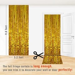 GOER 3.2 ft x 9.8 ft Metallic Tinsel Foil Fringe Curtains Party Photo 1 Gold
