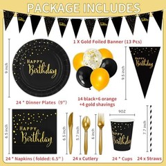 DYLIVeS Black Birthday Party Decorations Gold Foil Dots Happy Birthday Party …