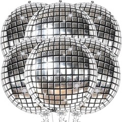 6 Pack 22 Inch Silver Disco Ball Balloons 4D Sphere Mylar Foil Party Decorations
