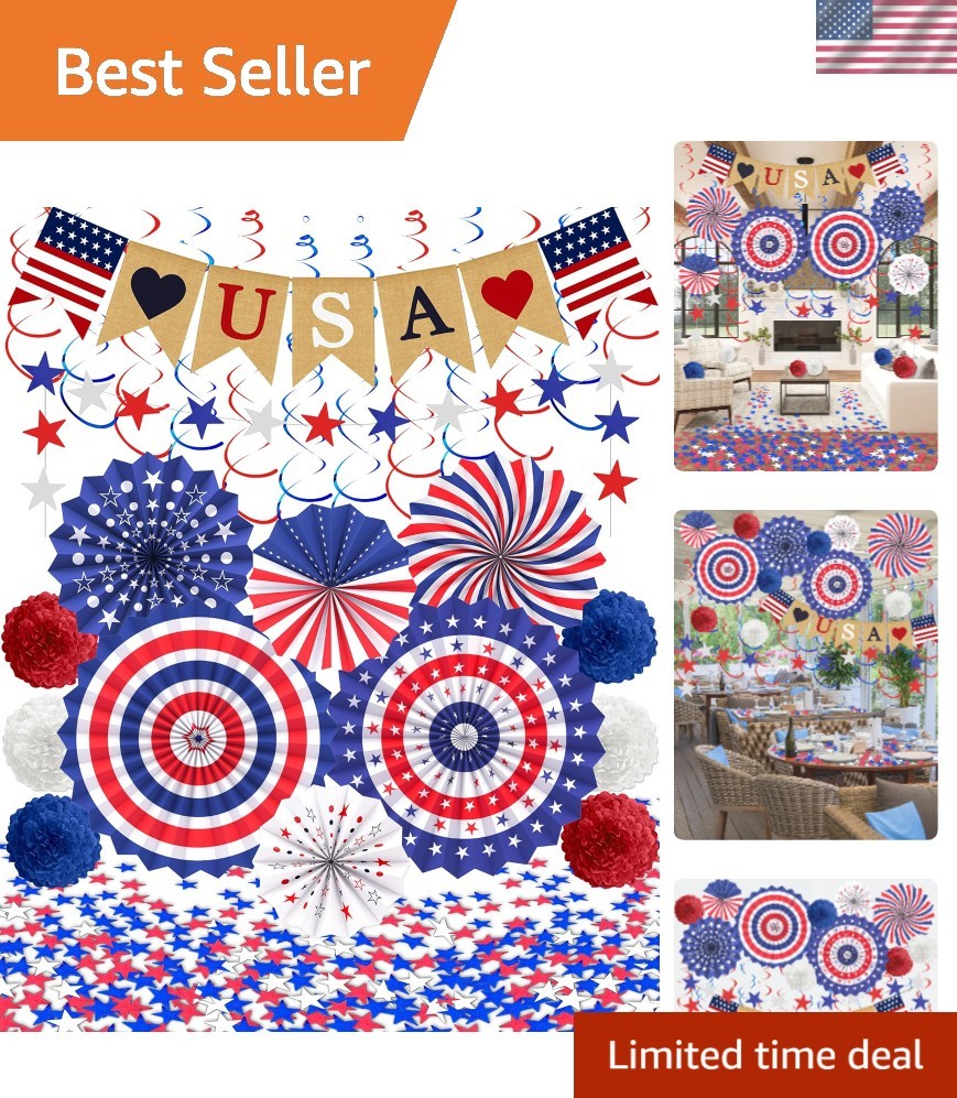 Vibrant Red, White & Blue 33-Pc Independence Day Decoration Set for Events