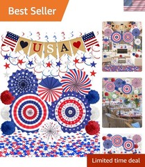 Vibrant Red, White & Blue 33-Pc Independence Day Decoration Set for Events
