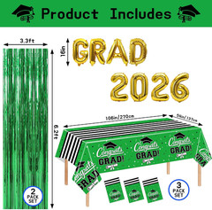 7-Pack Graduation Party Decorations Set 3 Green Graduation Tablecloths 54X108In