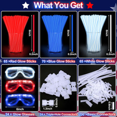 TURNMEON 248 Pcs 250th Anniversary 4th of July Light Up Party Favors, 24 Red Whi