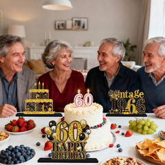 4 Pieces 60Th Birthday Table Decorations, Wooden Vintage 1966 Happy 60Th Birthda