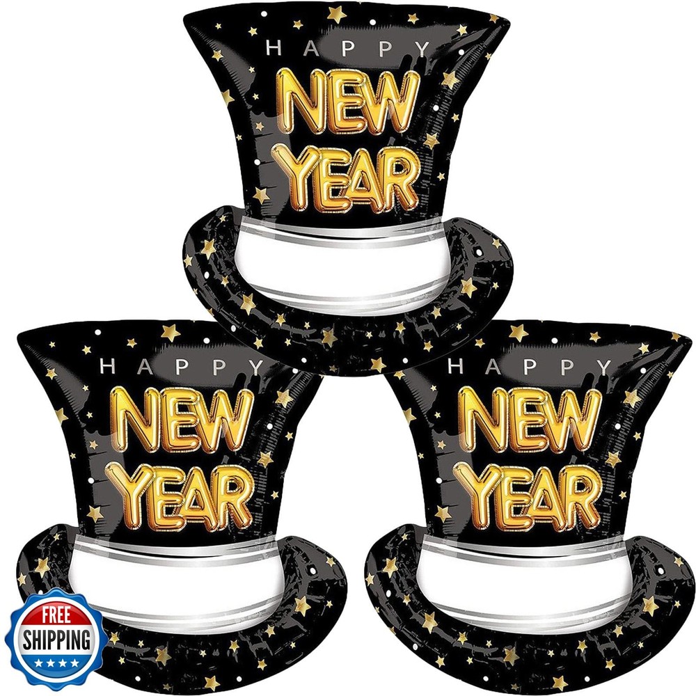 New Year’s Eve Party Decorations – Black Hat Balloons for NYE and Christmas –