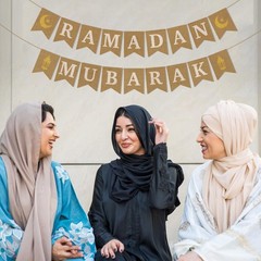 Jute Burlap Ramadan Mubarak Banner with Moon and Star Ramadan Home Mantel Fir…
