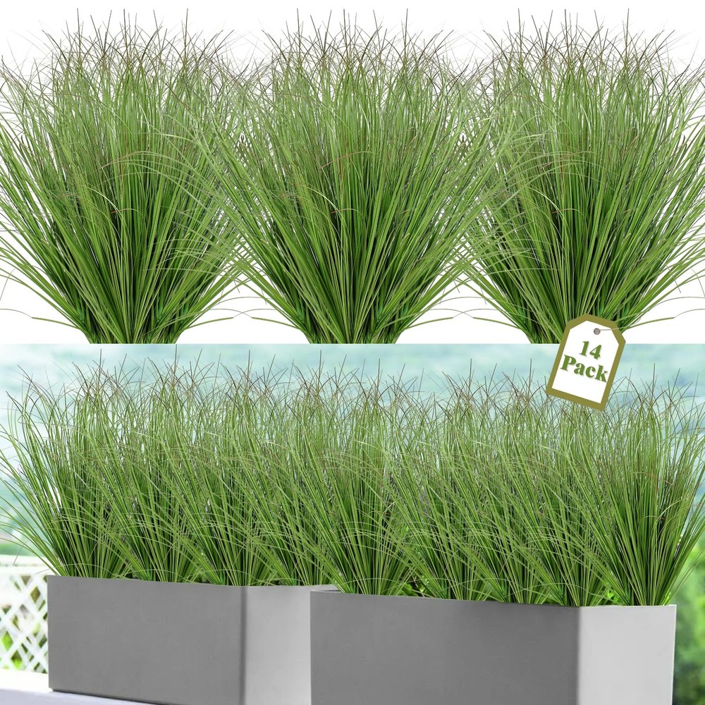 UXORSN 14 Bundles Artificial Onion Grass Plants Outdoor 20 inches tall, Green