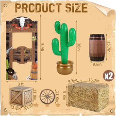 7 Pcs Western Cowboy Party Decorations Trunk or Treat Kit | Hay Bales, Inflatabl