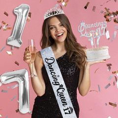 Dancing Queen Party Decorations 17 Silver with Dancing Queen 17 Sash and Tiara,