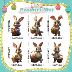 6 PCS of Easter 2D Flat Plastic Rabbit Garden Stake Yard Sign Garden Decoration
