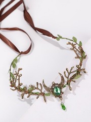 Fantasy Forest Fairy Moon Accessory – Green Gemstone Branch and Leaf Headband