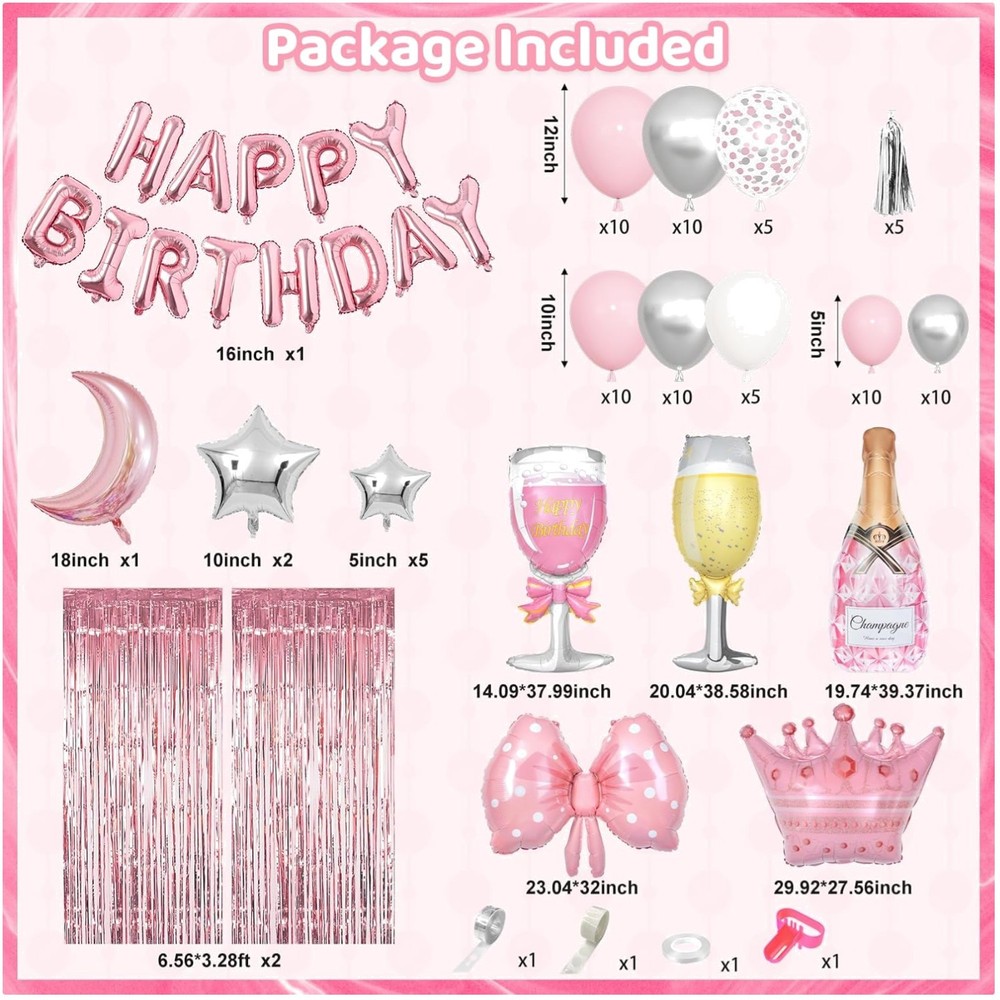 Pink Happy Birthday Party Decorations Bundle
