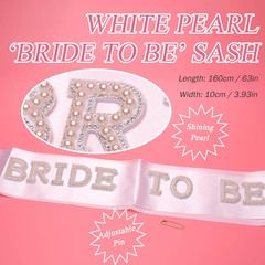 Bachelorette Party Bride to Be Decorations – 3 PCS | Pearl Sash, White Heart Sun