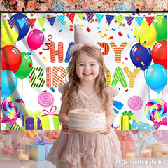 7X5 FT Happy Birthday Backdrop for Wall Colorful Birthday Party Decorations