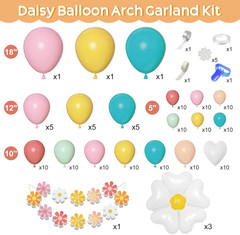 161Pc Daisy Balloon Garland Arch Kit, Pastel Groovy Flower Party Decorations wit