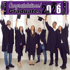 2026 Graduation Decorations Purple and Black Graduation Banner Large Congratu…