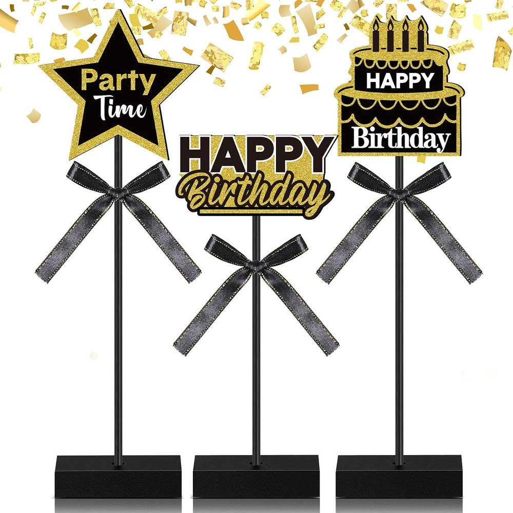 3 Pcs Happy Birthday Party Decorations Wooden Signs Table Centerpieces for Men W