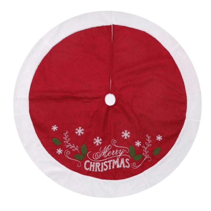 Merry Christmas Letter Print Red Christmas Tree Skirts Soft Thick Non-woven
