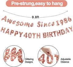 12 Pcs 40Th Birthday Decorations for Women Her,Black Rose Gold Happy 40Th Birthd