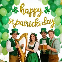 Happy St. Patrick’s Day Script/Cursive Gold Letter Balloons, 18 Inch Irish Fe…