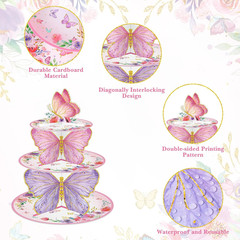1 Pcs 3 Tier Butterfly Cupcake Stand Butterfly Birthday Decorations Spring Cupca