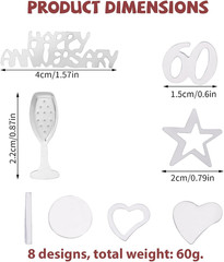 60Th Wedding Anniversary Confetti Decorations, 60G Silver Heart Star Wine Glass