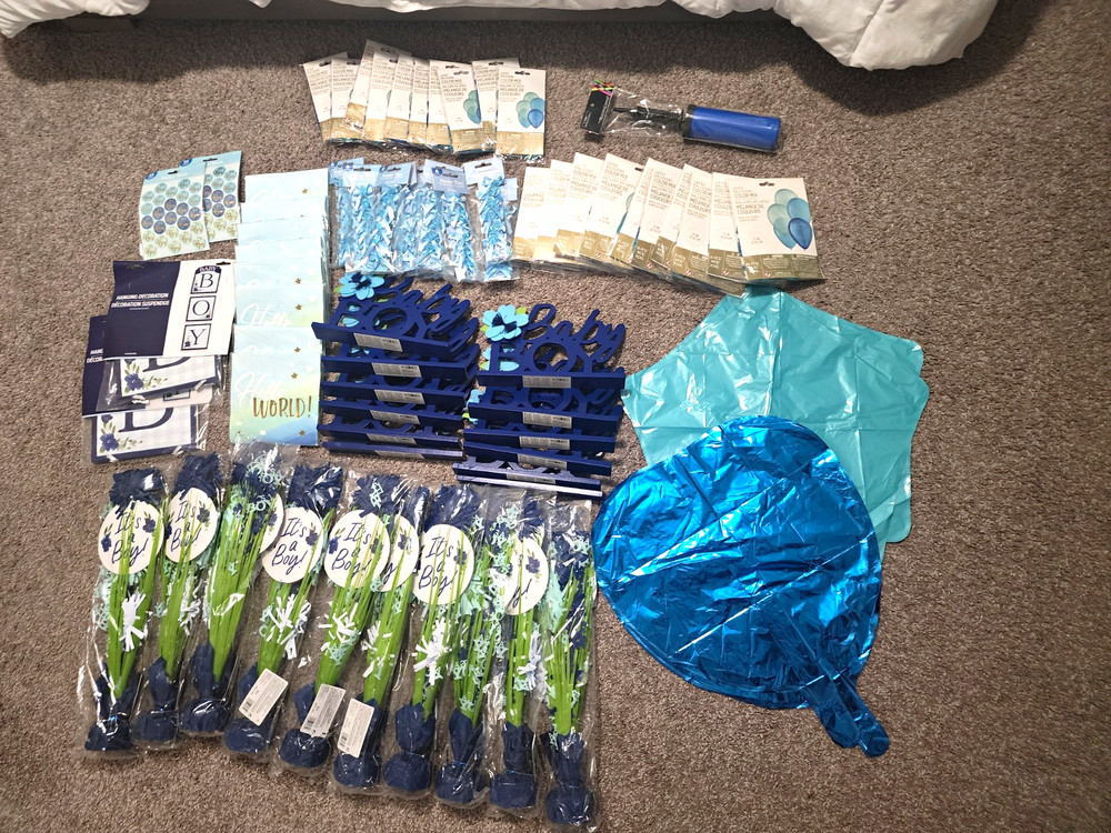 Blue Floral Party Decorations Lot Foil Balloon Banner Plastic & Paper Supplies