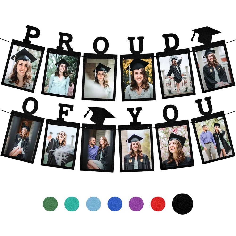 Black Graduation Photo Banner 2026 – Large 10 Feet | Proud of You Banner | Felt