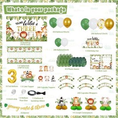 Young Wild and Three Birthday Decorations for Boys Girls, 157 Pcs Jungle Safa…