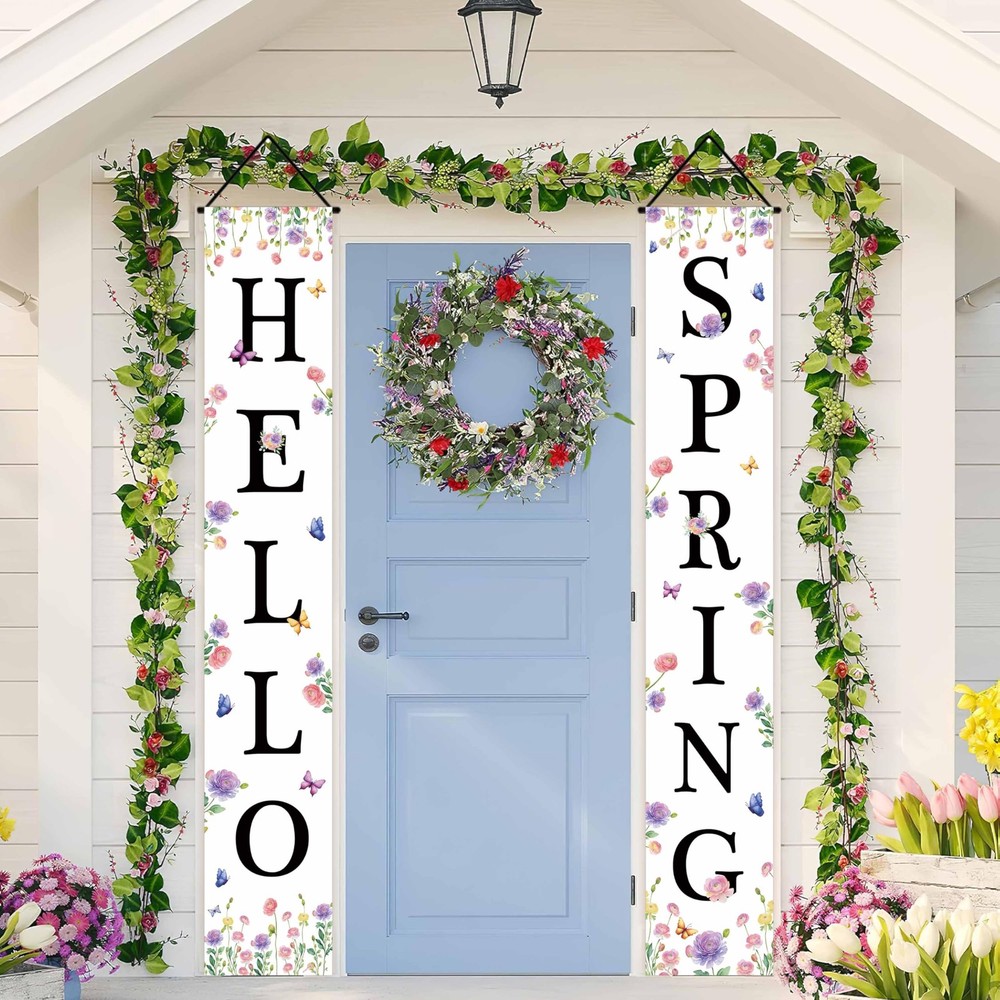 Hello Spring Porch Banner Sign Decorations Spring Door Front Door Decorative Han