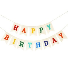 Burlap Happy Birthday Banner, 7 inches by 5 inches, Rainbow, Multicolor