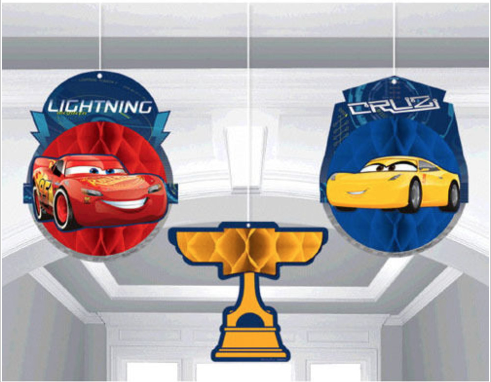 Disney Cars 3 Honeycomb Decorations ~ Birthday Party Supplies Balls Paper ~ 3pc.