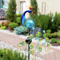 Solar Powered Peacock Garden Stake Light Metal Waterproof Lawn Lighting