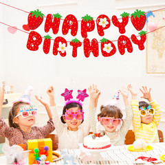 Strawberry Happy Birthday Banner, Strawberry Themed Birthday Party Decoration, B