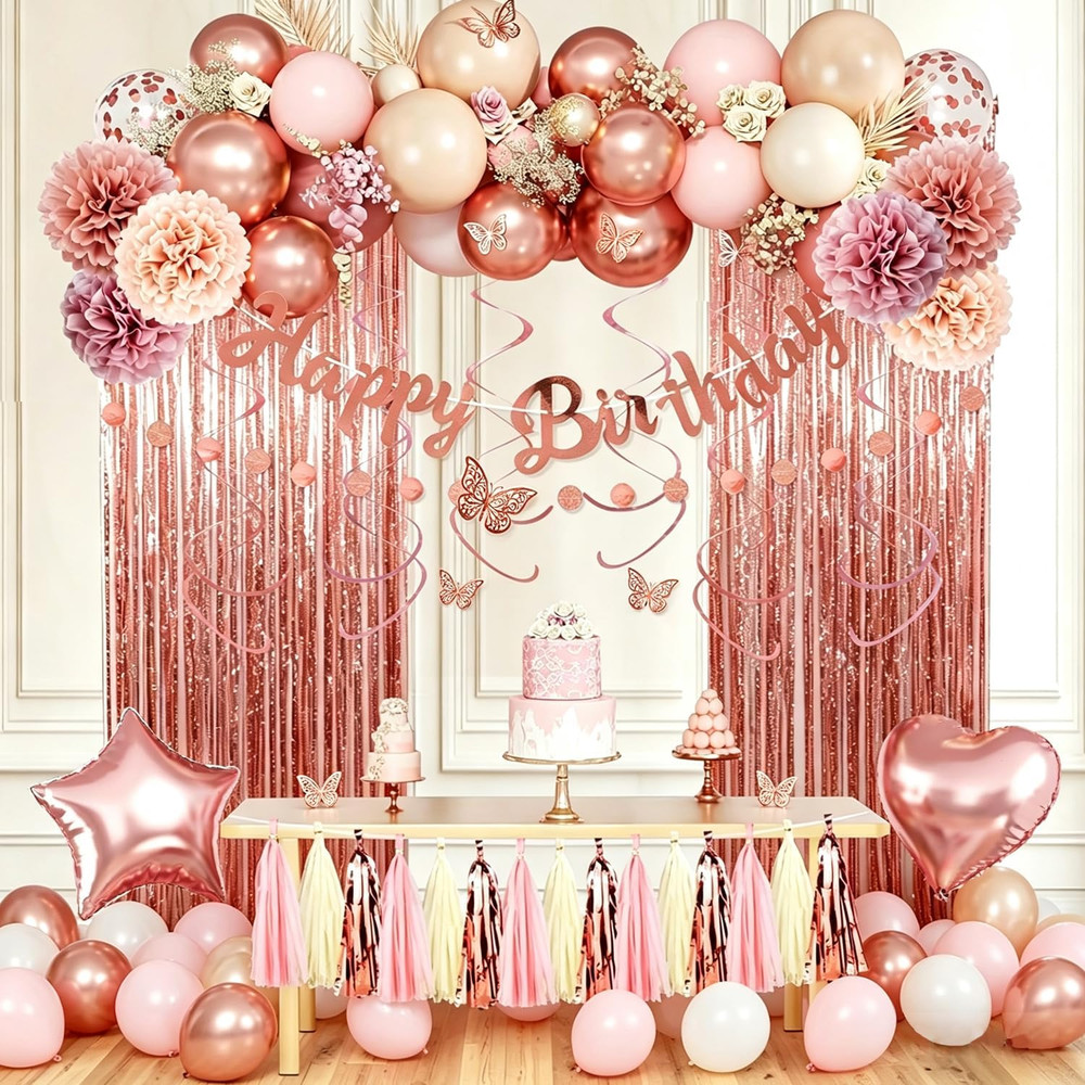 Pink Rose Gold Birthday Banner Decorations for Women Girls Happy Birthday Sig…
