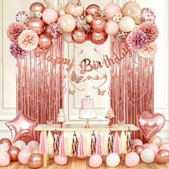 Pink Rose Gold Birthday Banner Decorations for Women Girls Happy Birthday Sig…