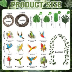 36 PCS Rainforest Party Deco Hanging Tropical Birds w/Jungle Leaves Garland
