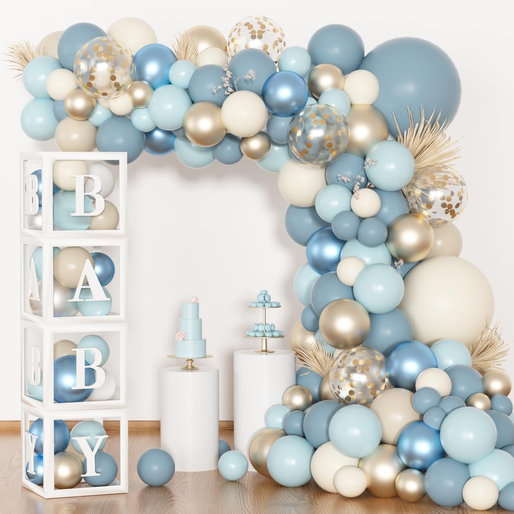 153pcs Dusty Blue Balloon Baby Shower Decorations for Boy, Blue Balloon Arch …