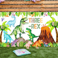 Three Rex Birthday Decorations Boy Watercolor Dinosaur 3Rd Birthday Party Banner