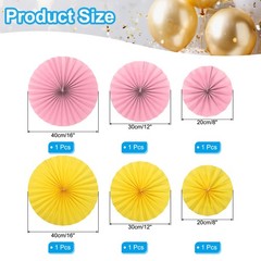 6Pcs 8″/12″/16″ Paper Fans Hanging Decoration Round Fans with Pearl Yellow/Pink