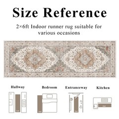 2×6 Vintage Runner Rug Low Pile Runners 2′ x 6′ (Runner), Orange/Gray