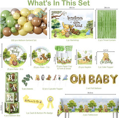 280pcs Classic Winnie Baby Shower Decorations Complete Party Set, for 25 Guests,