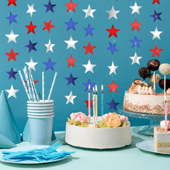 Red White and Blue Star Garland Banner, 66 Feet Patriotic Star Hanging Streamer