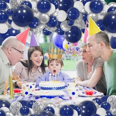 148pcs Navy Blue Silver Balloons Garland Kit, Royal Blue Silver White Confett…