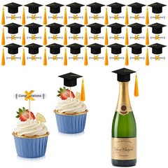 48 PCS Mini Black Felt Graduation Cap Cupcake Bottle Toppers Party Decor