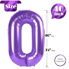 Number Balloon 40 Inch, 0 Number Balloons, 10 20 30 40 50 Number 0 Purple