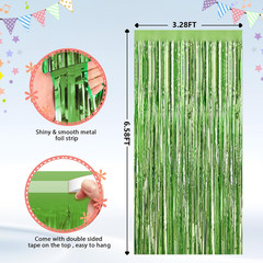 2Pack Light Green Foil Curtain Backdrop Green Metallic Tinsel Foil Fringe Curtai