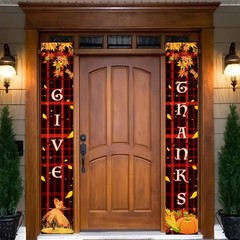 Thanksgiving Door Banner 12×71 Inch Vertical THANKS GIVE Plaid Fall Porch Sign