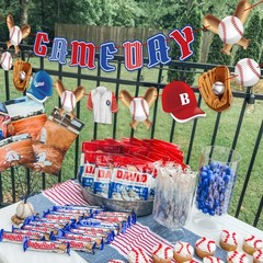 Homarkable Pre-Strung Baseball Party Decorations with Concessions Blue&red