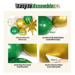 Green and Gold Balloon Arch Kit with 3pcs Star Balloon, Emerald Forest Dark G…